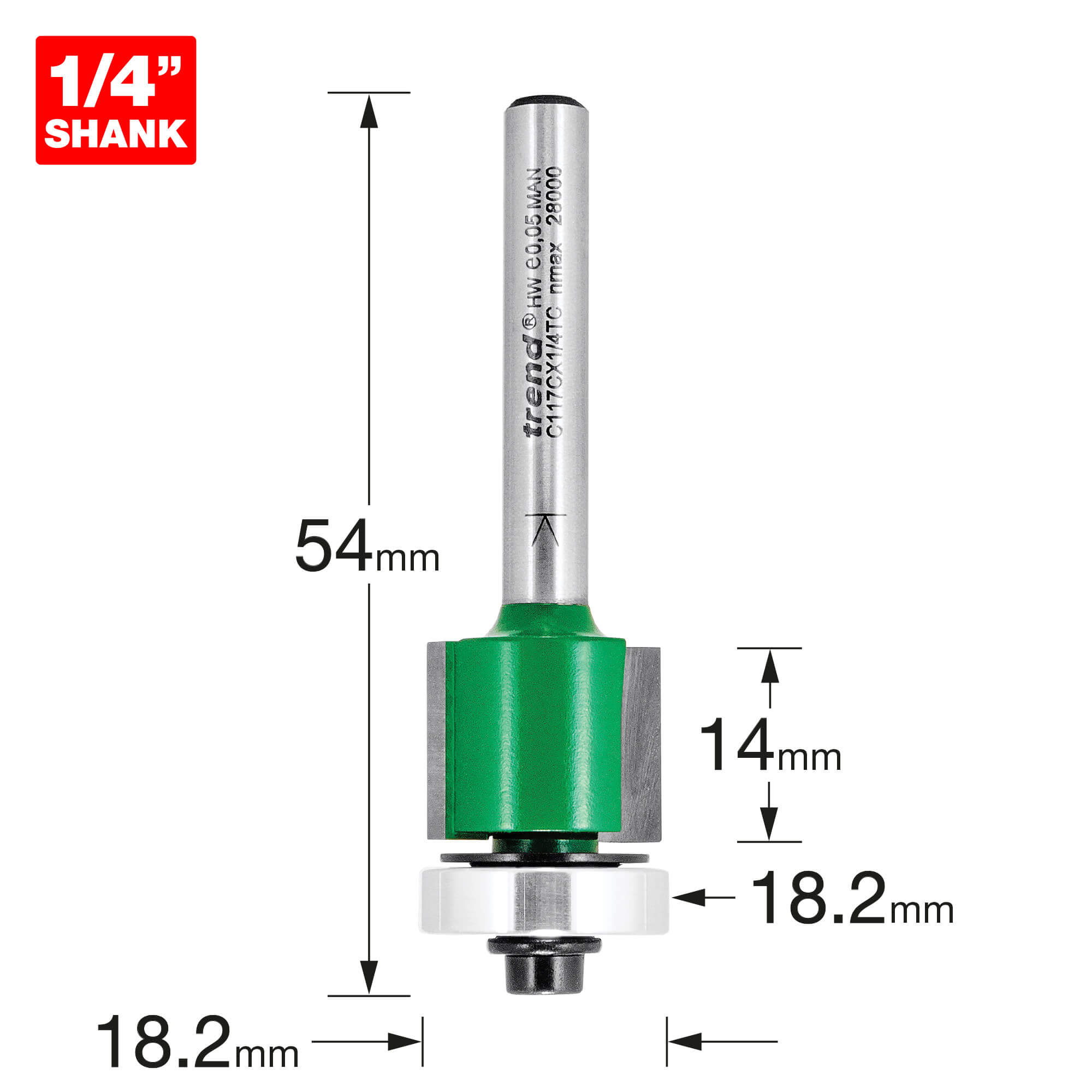 Image of Trend CRAFTPRO Bearing Guided Trimmer Router Cutter 18.2mm 14mm 1/4"