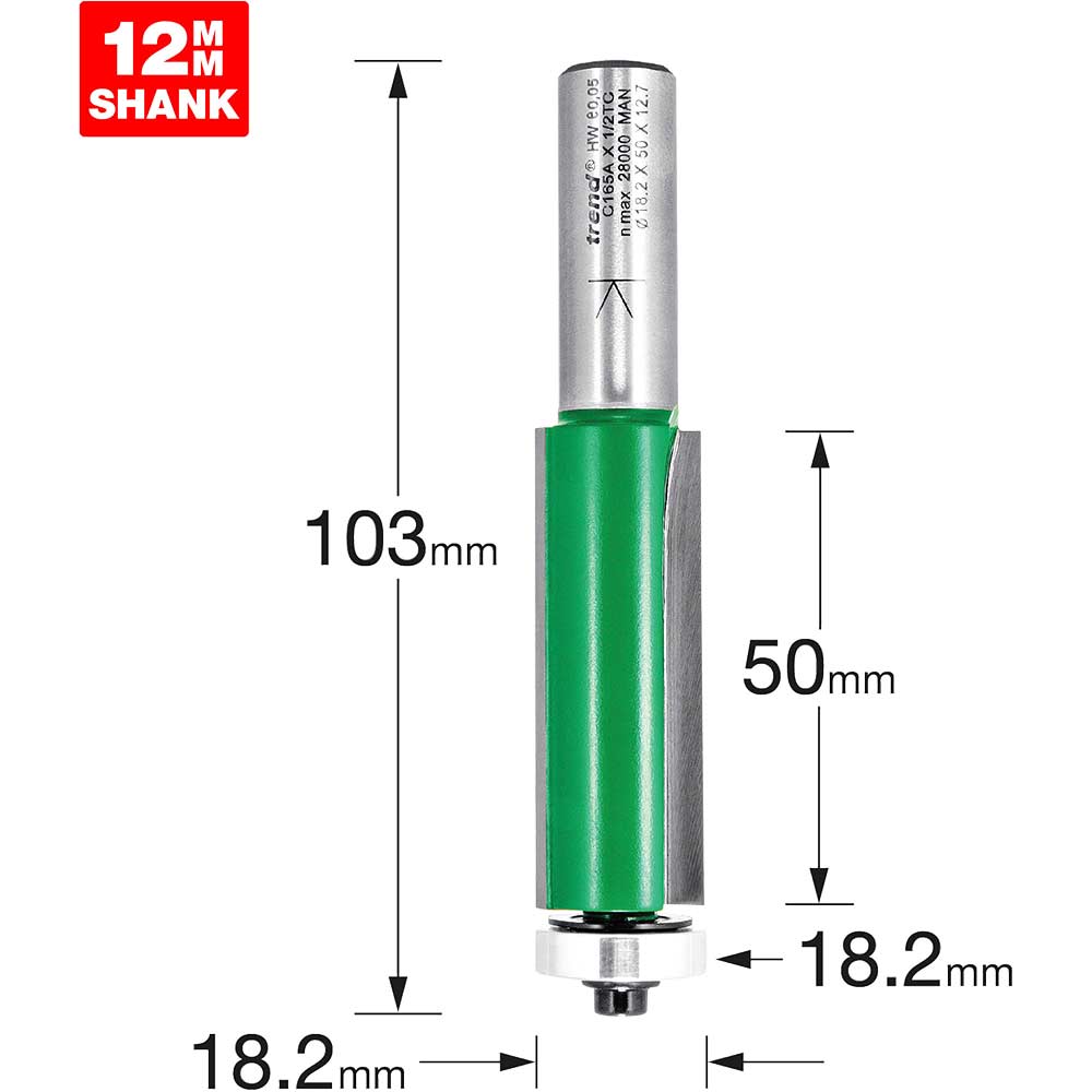 Trend CRAFTPRO Bearing Guided Trimmer Router Cutter 18.2mm 50mm 1/2