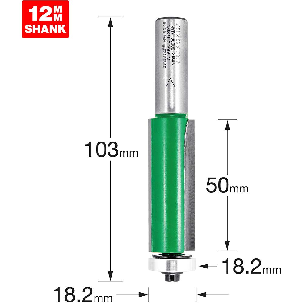 Image of Trend CRAFTPRO Bearing Guided Trimmer Router Cutter 18.2mm 50mm 1/2"