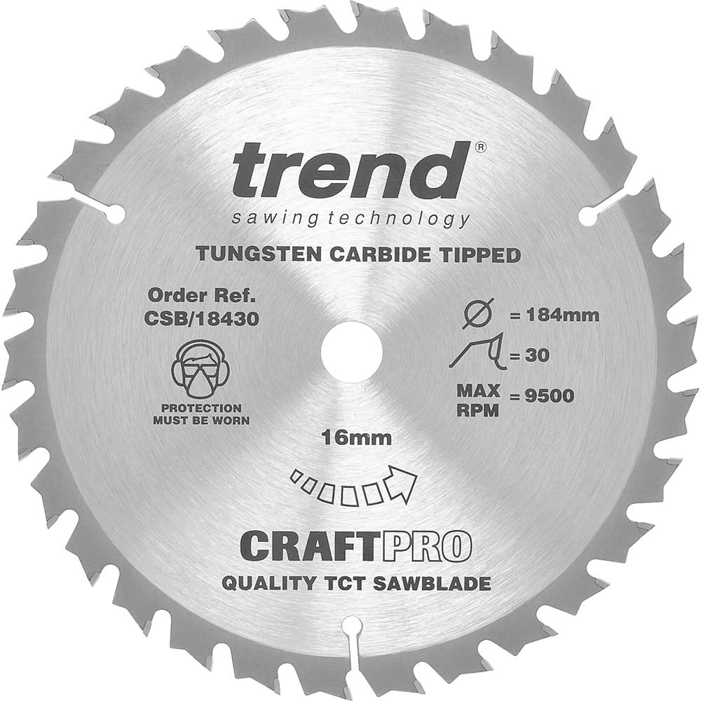 Trend CRAFTPRO Wood Cutting Saw Blade 184mm 30T 16mm