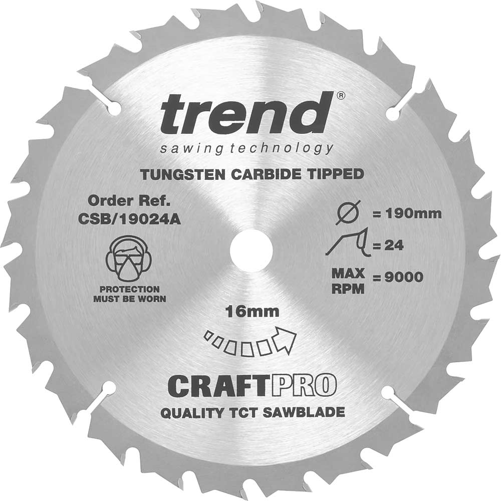 Trend CRAFTPRO Wood Cutting Saw Blade 190mm 24T 16mm