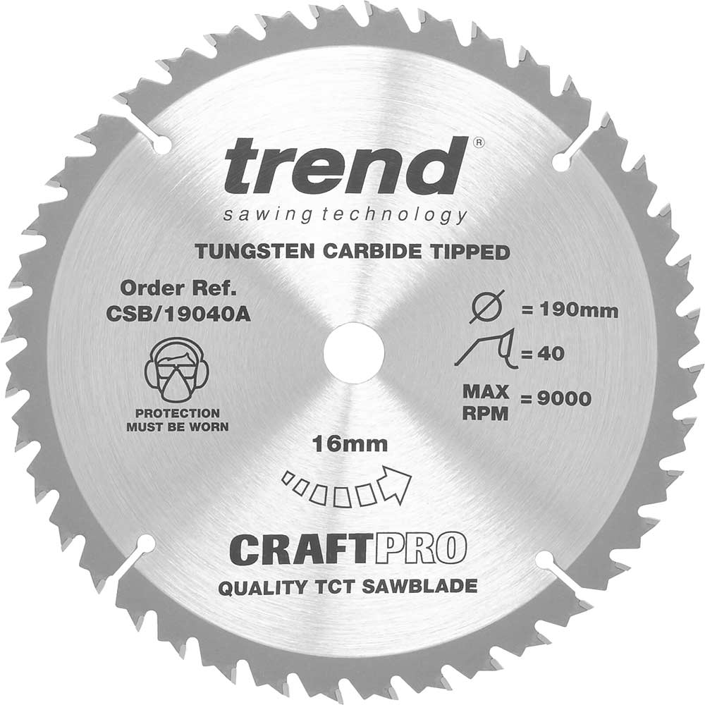 Trend CRAFTPRO Wood Cutting Saw Blade 190mm 40T 16mm