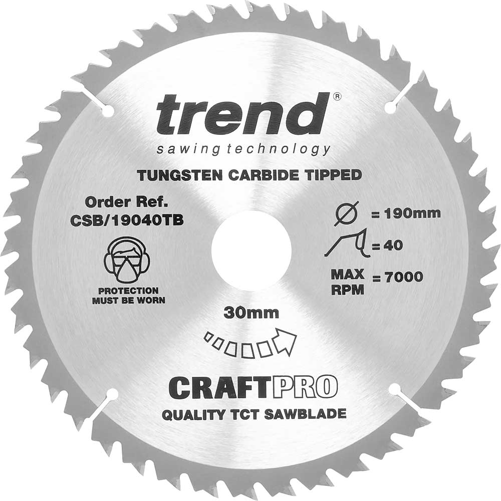 Trend CRAFTPRO Wood Cutting Cordless Saw Blade 190mm 40T 30mm
