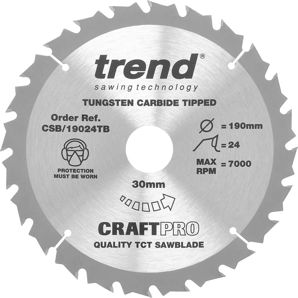 Trend CRAFTPRO Wood Cutting Cordless Saw Blade 190mm 24T 30mm