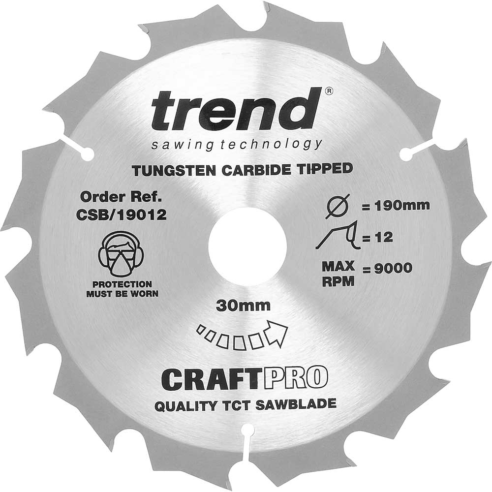 Trend CRAFTPRO Wood Cutting Saw Blade 190mm 12T 30mm