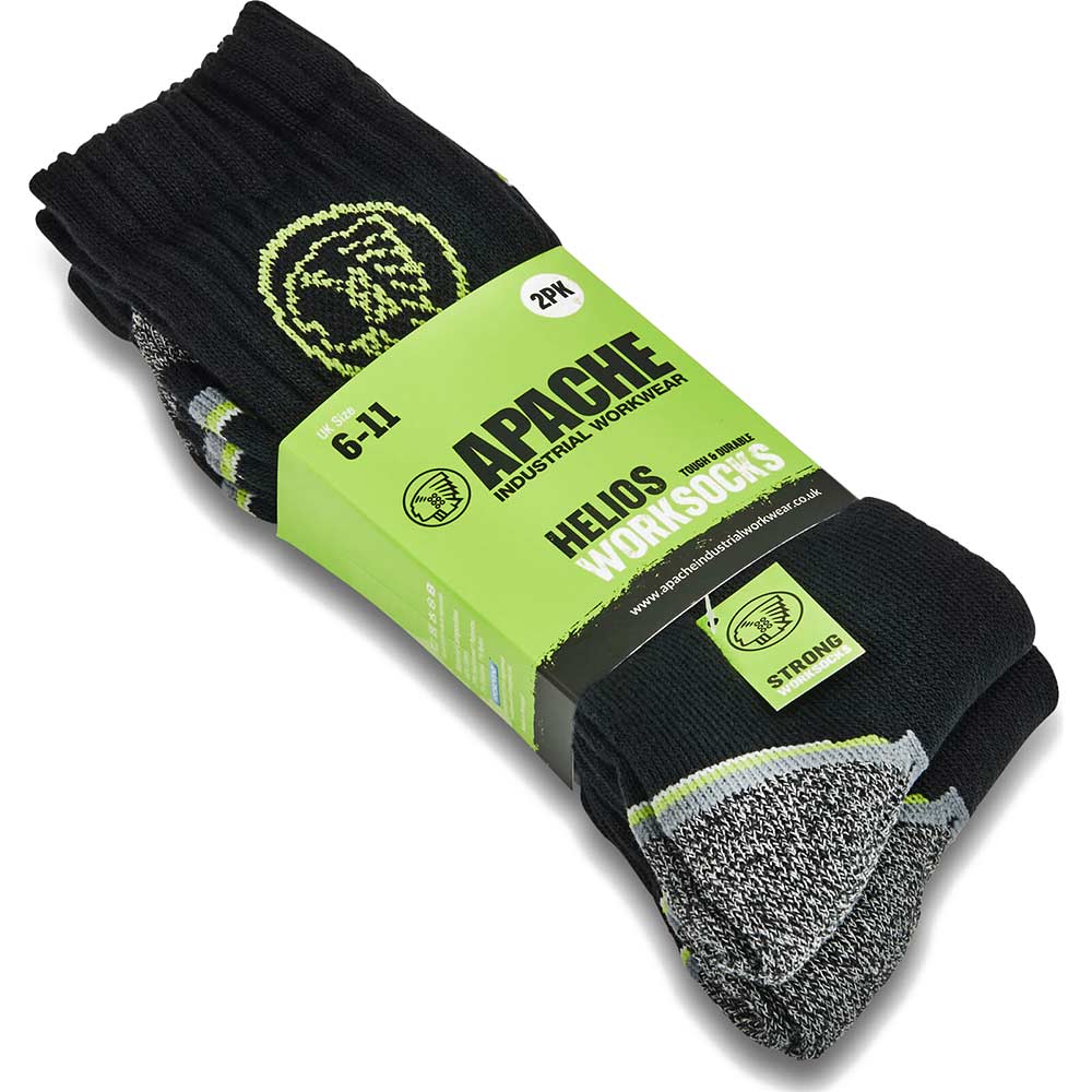 Image of Apache Helios 2 Pair Pack of Mens Work Socks Black One Size