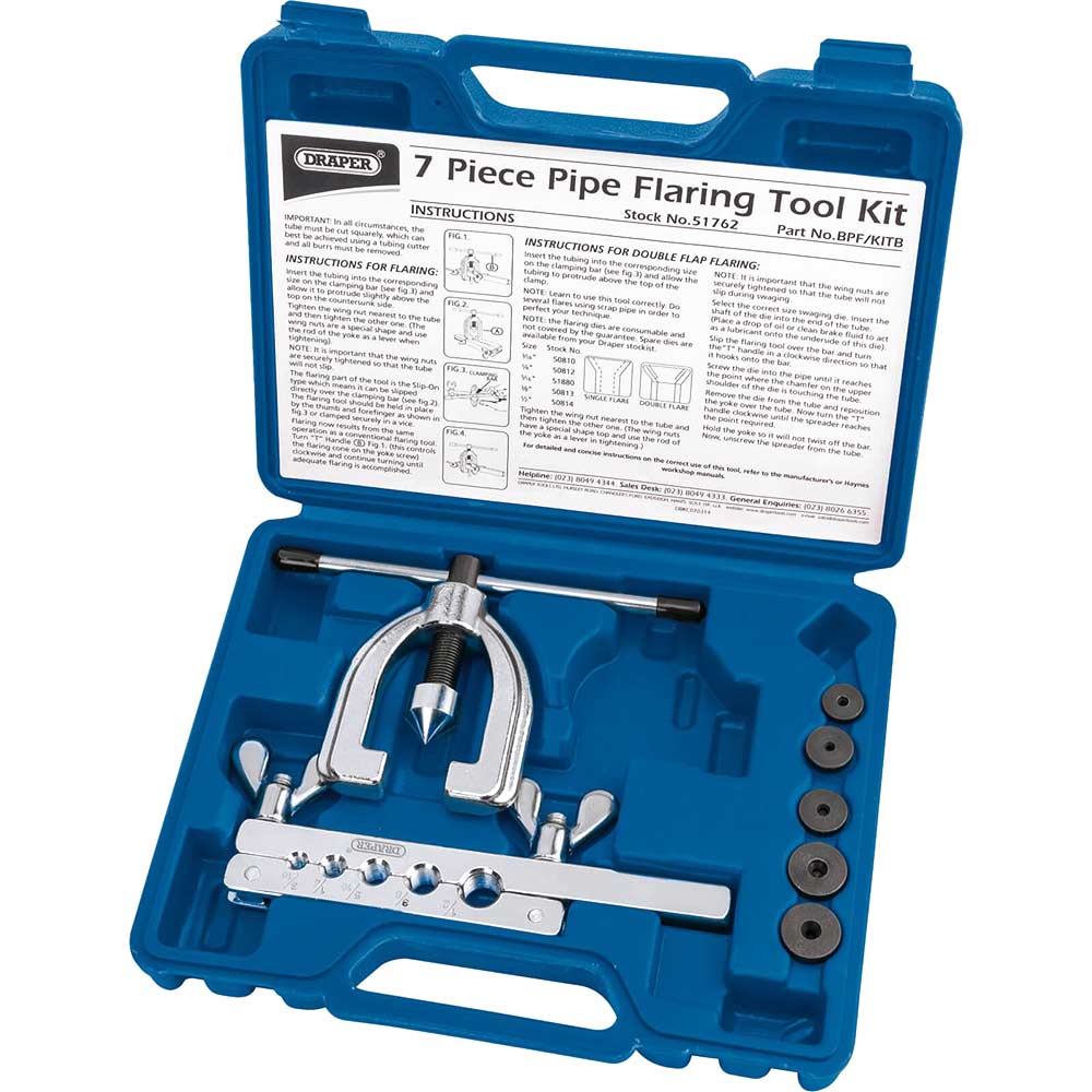 Image of Draper 7 Piece Brake Pipe Flaring Tool Kit