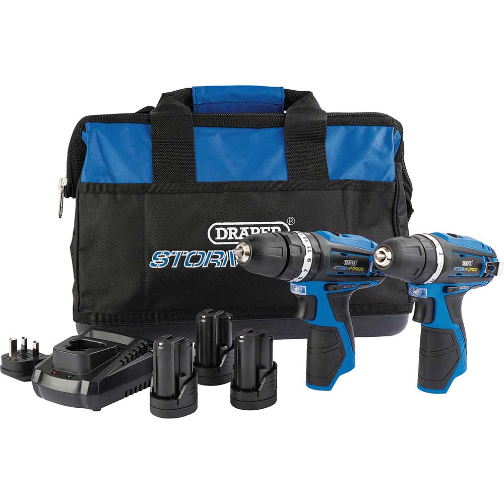 Image of Draper Storm Force 10.8v Cordless 2 Piece Power Tool Kit 3 x 1.5ah Li-ion Charger Bag