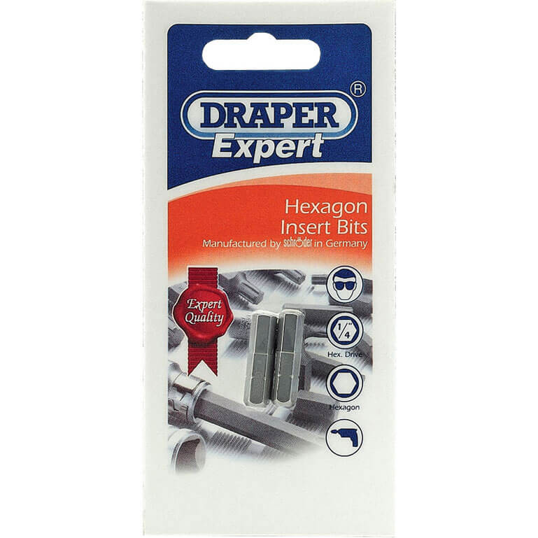 Image of Draper Expert Hexagon Screwdriver Bit 5mm 25mm Pack of 2