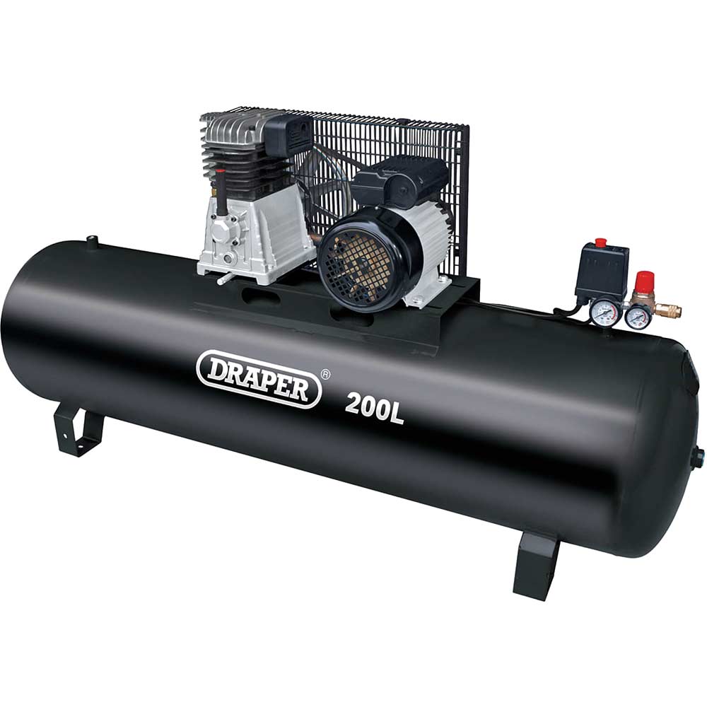 Draper DA200/369S Stationary Belt Driven Air Compressor 200 Litre 240v