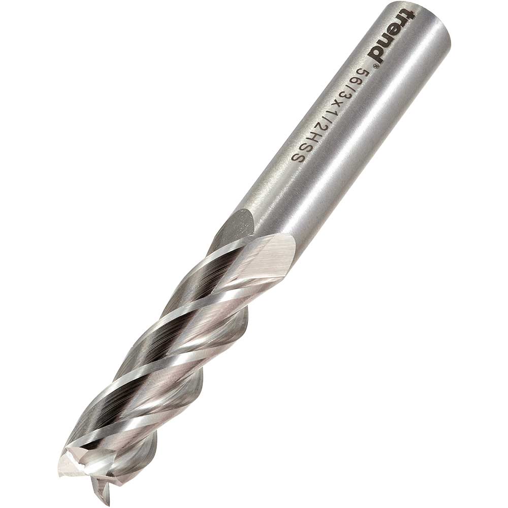 Trend HSS Spiral Four Flute Acrylic Router Cutter 12.7mm 45mm 1/2