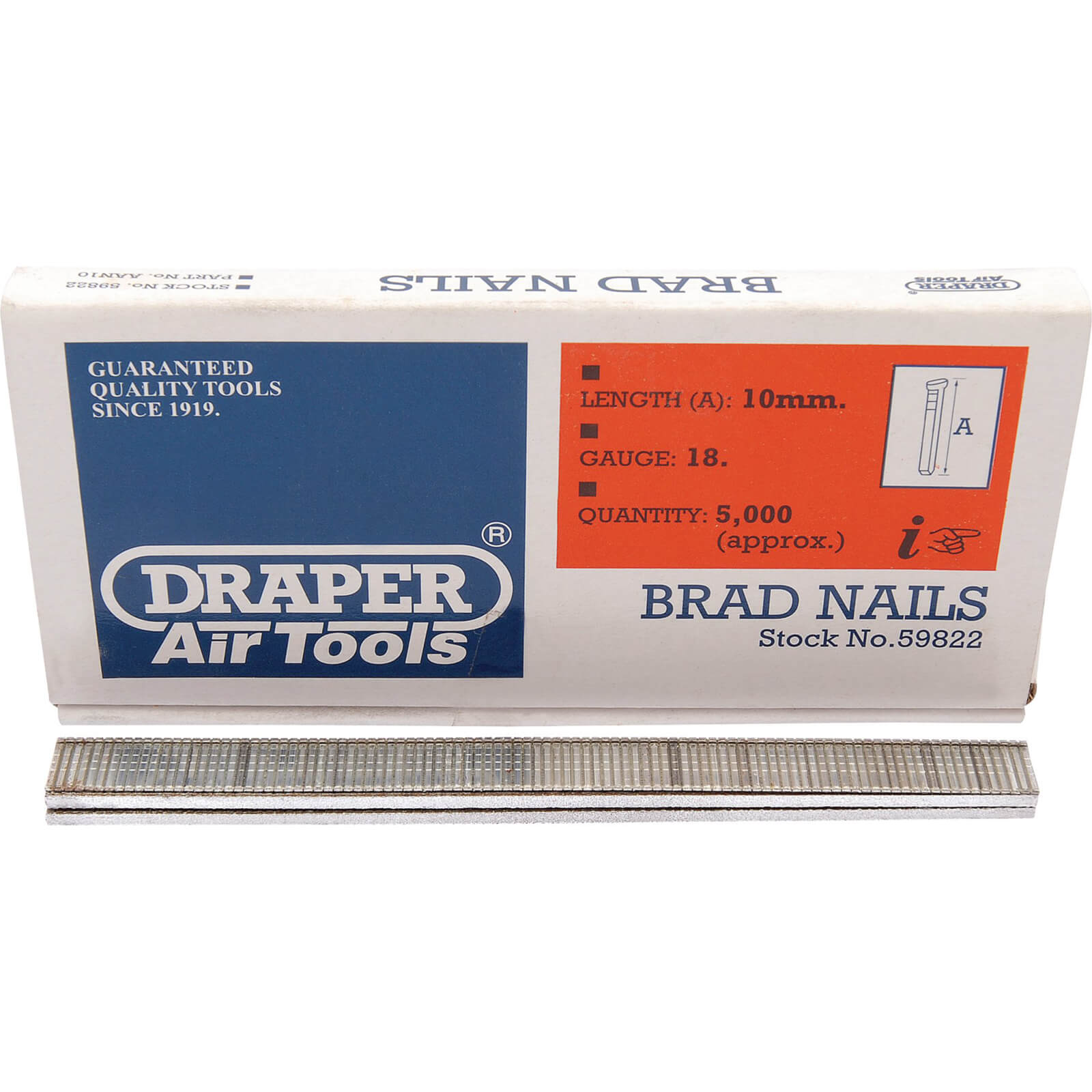 Image of Draper 18 Gauge Brad Nails 10mm Pack of 5000