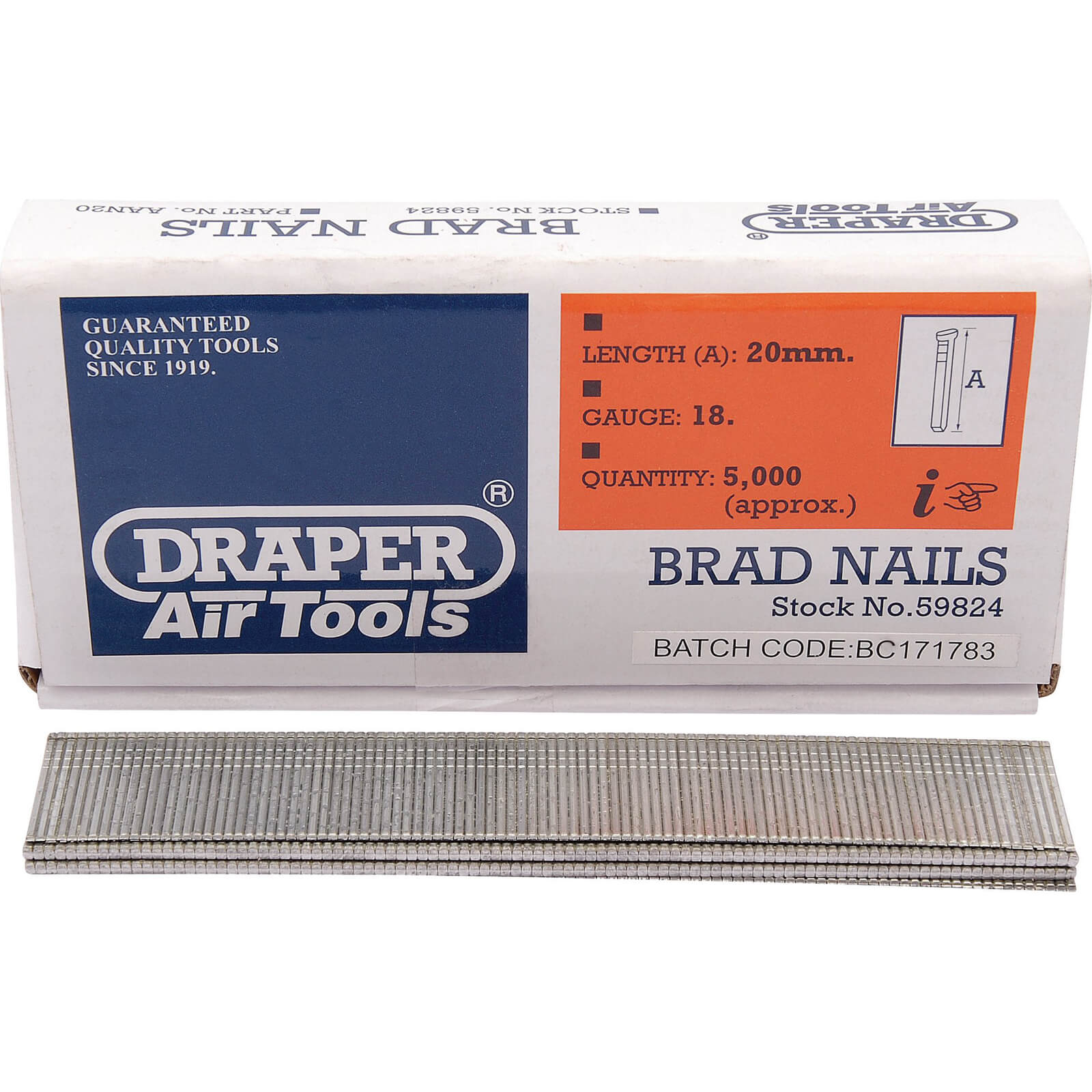 Image of Draper 18 Gauge Brad Nails 20mm Pack of 5000