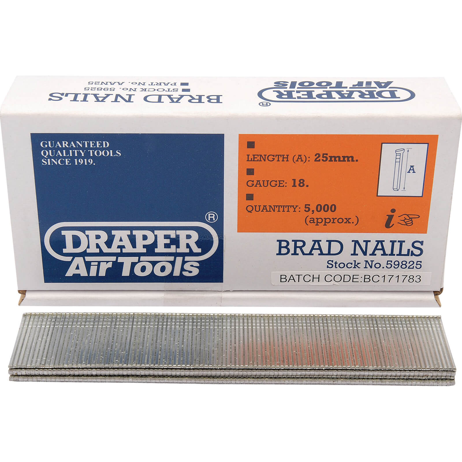 Image of Draper 18 Gauge Brad Nails 25mm Pack of 5000