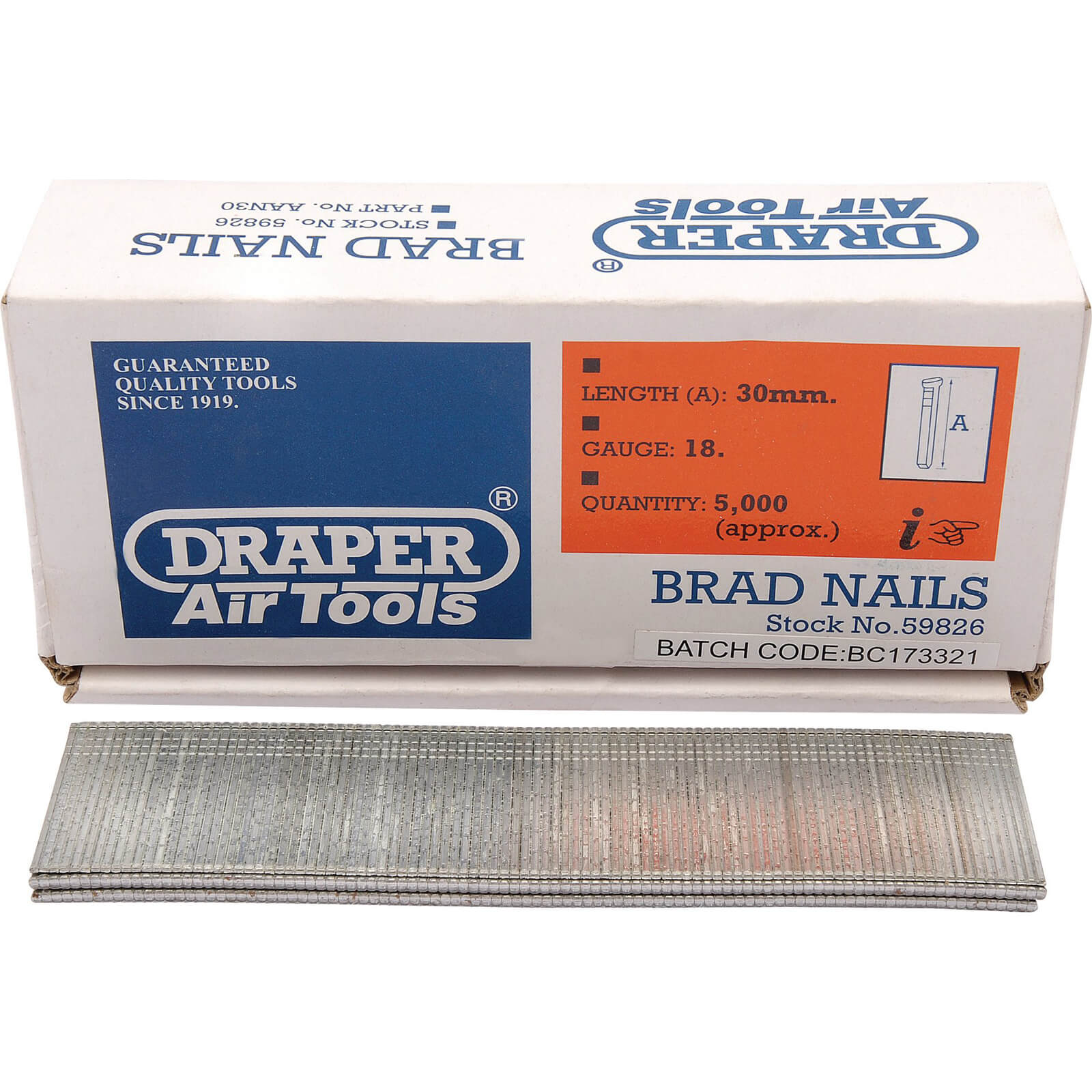 Image of Draper 18 Gauge Brad Nails 30mm Pack of 5000