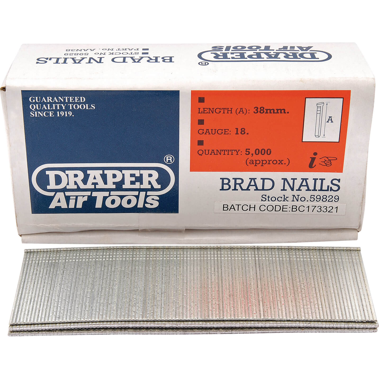 Image of Draper 18 Gauge Brad Nails 38mm Pack of 5000