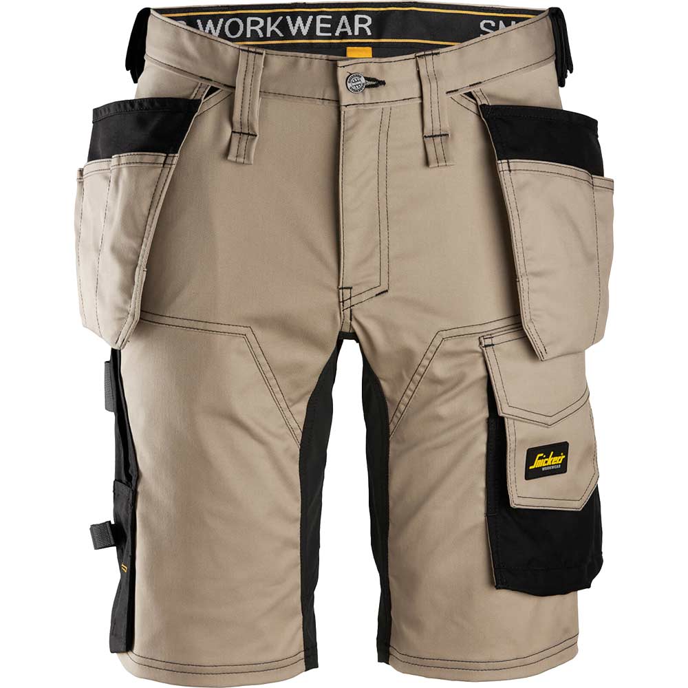 Snickers 6141 Mens Allround Work Stretch Slim Fit Holster Pockets Shorts Khaki / Black 36