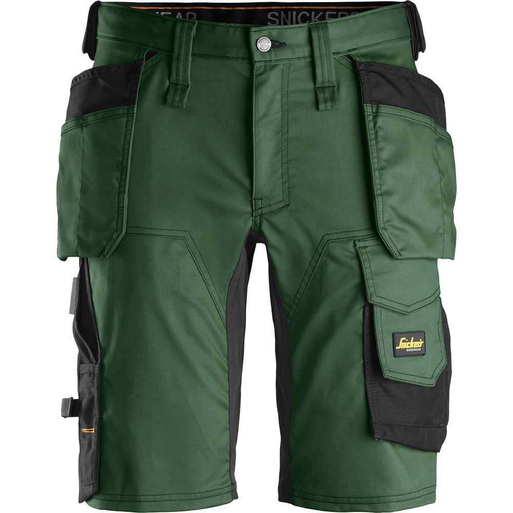 Snickers 6141 Mens Allround Work Stretch Slim Fit Holster Pockets Shorts Green / Black 30