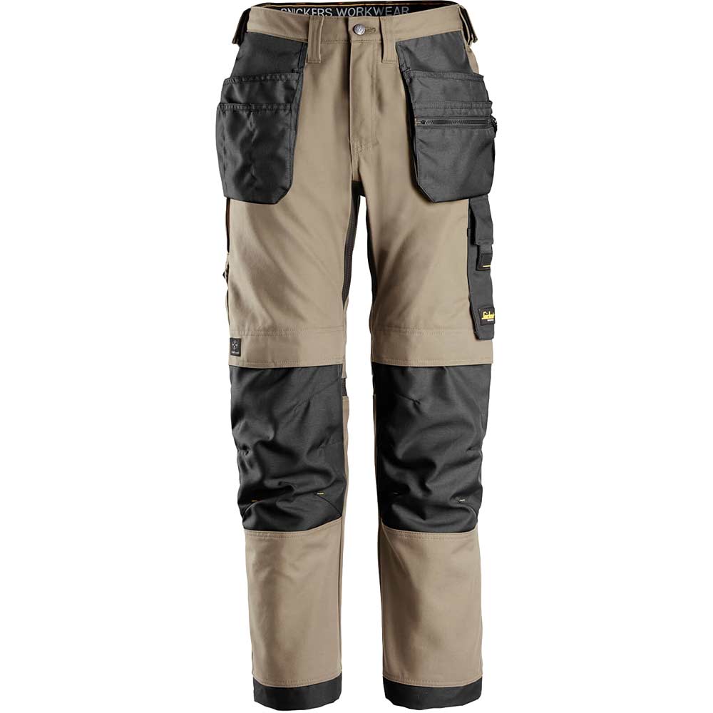 Snickers 6224 Mens Allround Work Canvas Stretch Fit Work Trousers Holster Pockets Khaki / Black 36" 32