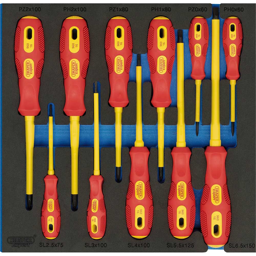 Image of Draper VDE Insulated Screwdriver Set 11 Piece In Eva Insert Tray