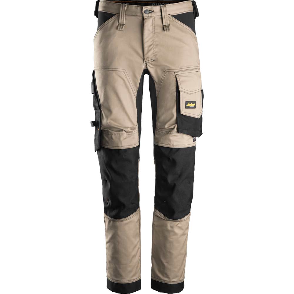 Snickers 6341 Mens Allround Work Stretch Slim Fit Trousers Khaki / Black 47" 30