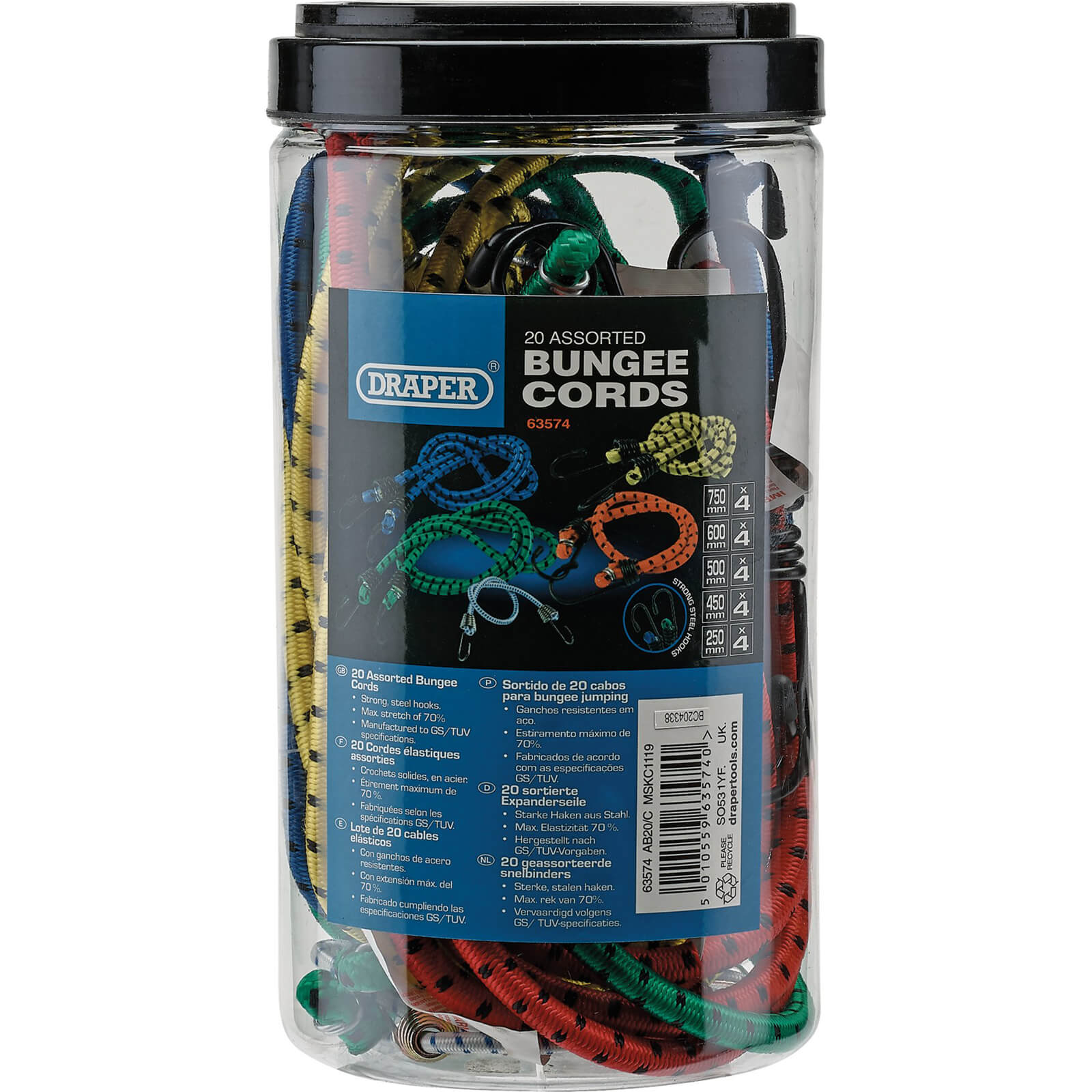 Image of Draper 20 Piece Assorted Elastic Bungee Cords