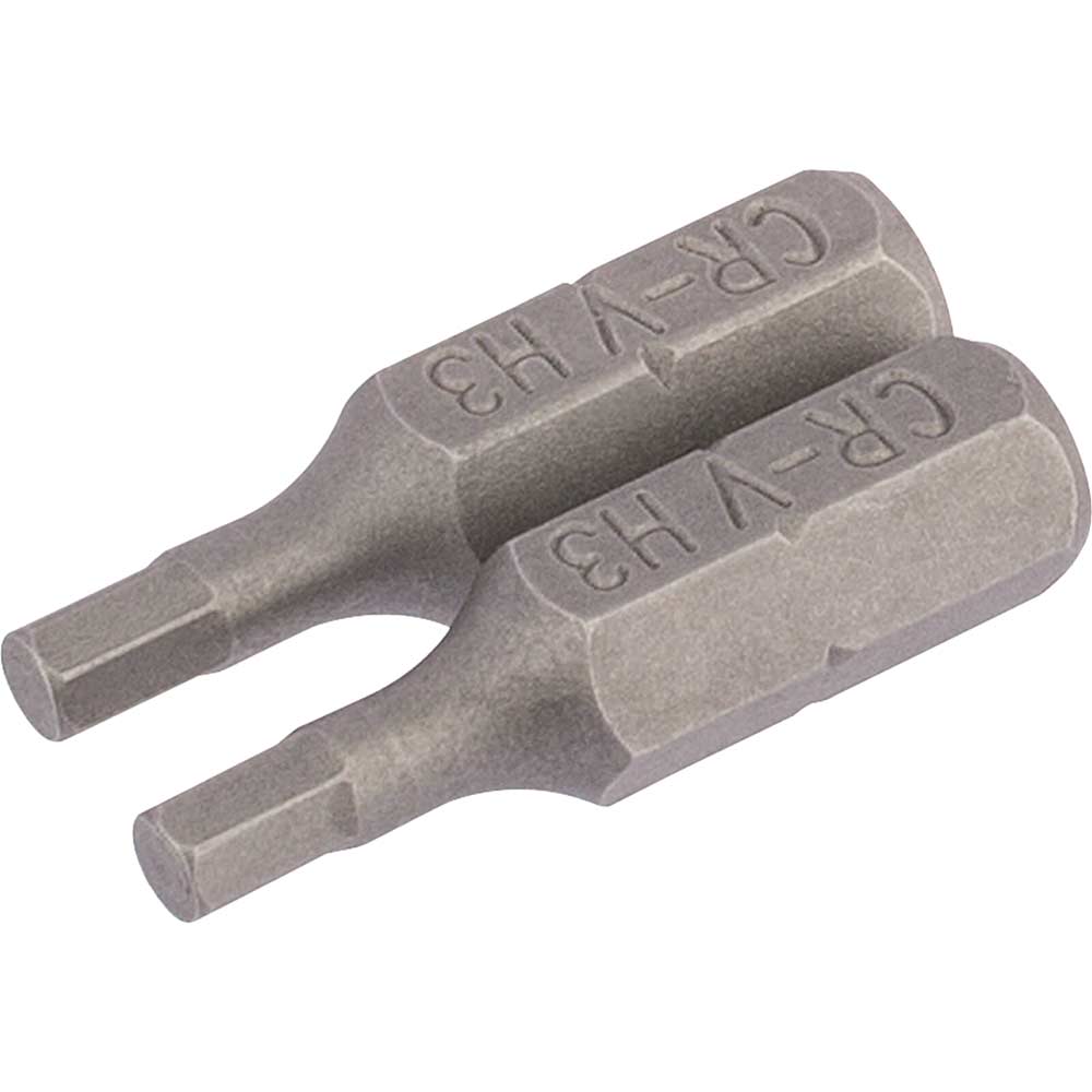 Image of Draper Hex Screwdriver Bit Hex 3mm 25mm Pack of 2