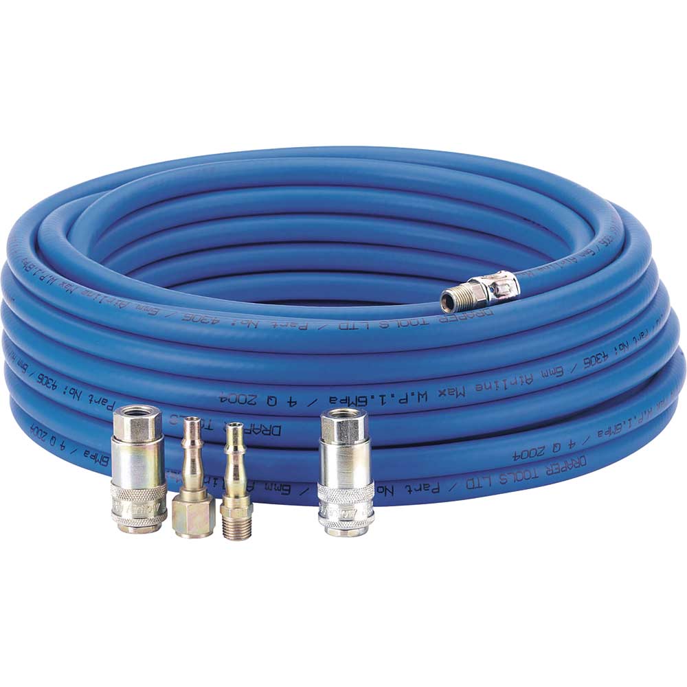 Draper 1/4" Standard Air Tool Hose and Couplings Connection Kit 15.2m