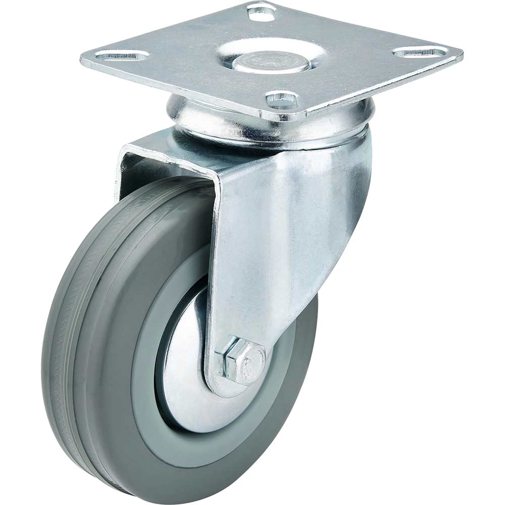 Image of Draper Swivel Plate Fixing Rubber Wheeled Castor 75mm