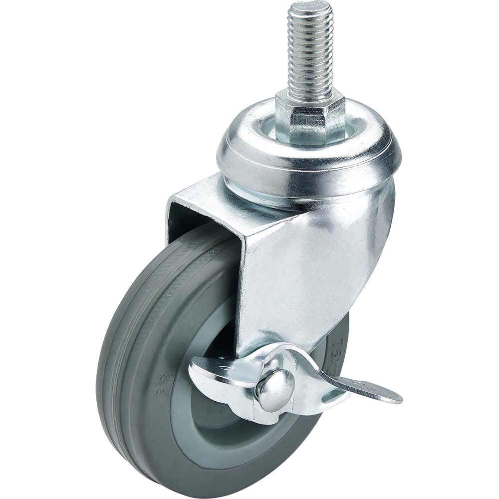 Draper Swivel Bolt Fixing Rubber Wheeled Castor and Brake 75mm