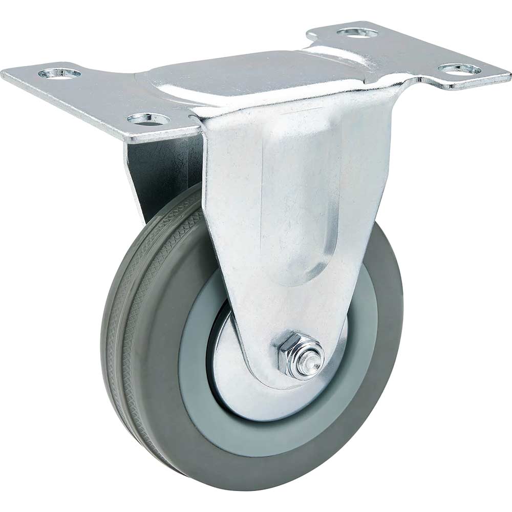 Image of Draper Fixed Plate Fixing Rubber Wheeled Castor 75mm