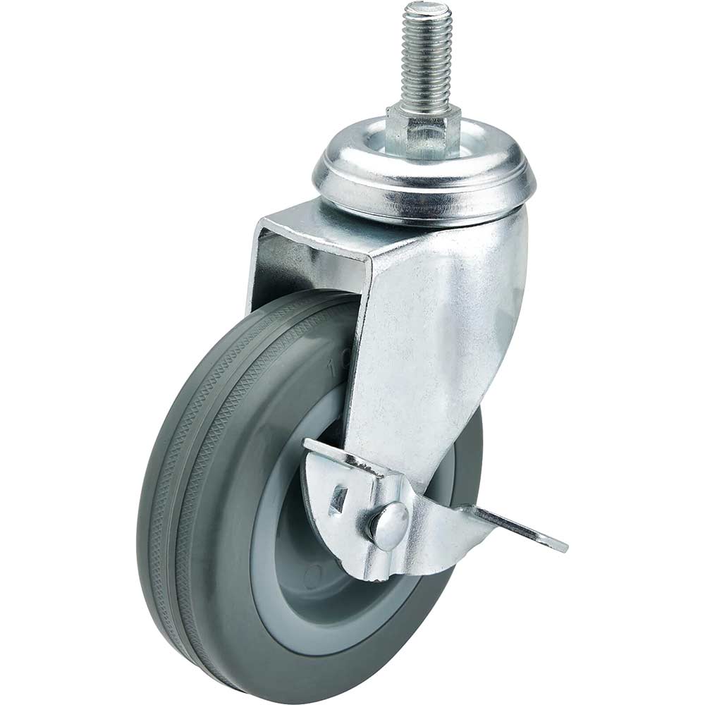 Image of Draper Swivel Bolt Fixing Rubber Wheeled Castor and Brake 100mm
