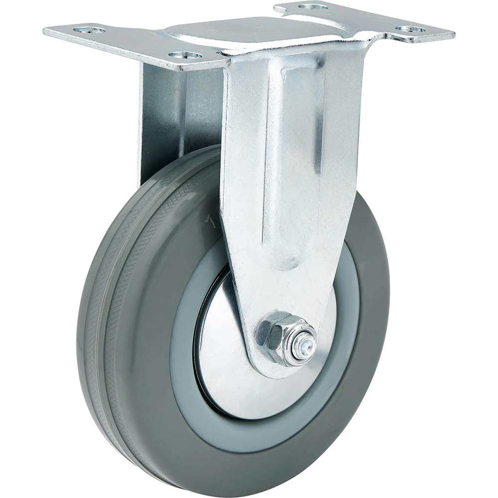 Image of Draper Fixed Plate Fixing Rubber Wheeled Castor 100mm