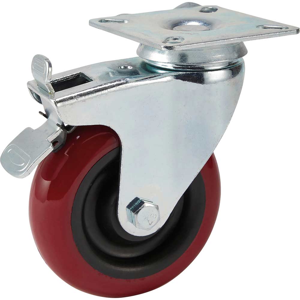 Image of Draper Swivel Plate Fixing Polyurethane Wheeled Castor and Brake 100mm