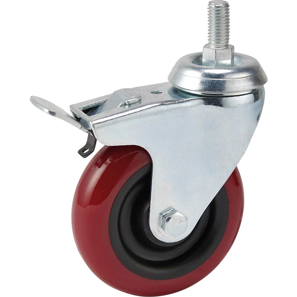 Image of Draper Swivel Bolt Fixing Polyurethane Wheeled Castor and Brake 100mm