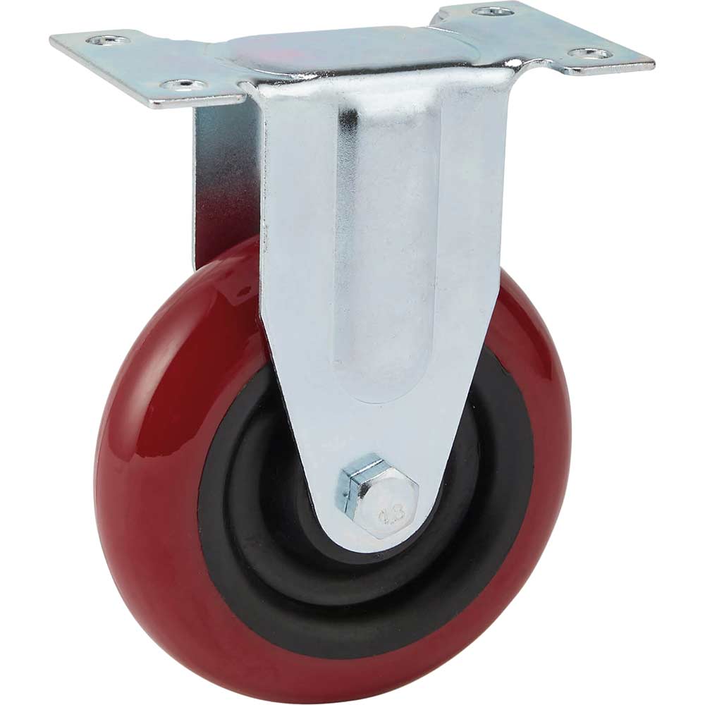 Image of Draper Fixed Plate Fixing Polyurethane Wheeled Castor 100mm