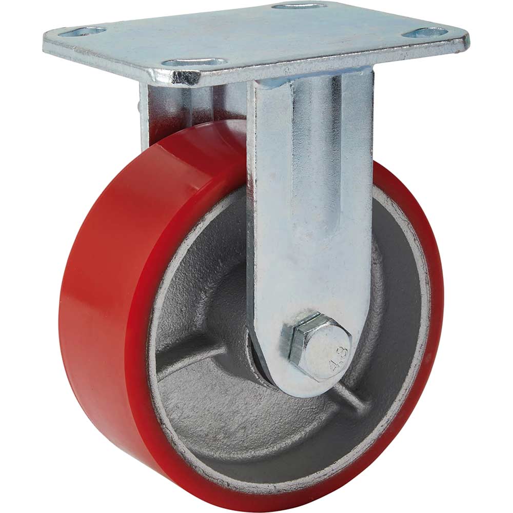 Draper Fixed Plate Fixing Heavy Duty Polyurethane Wheeled Castor 125mm