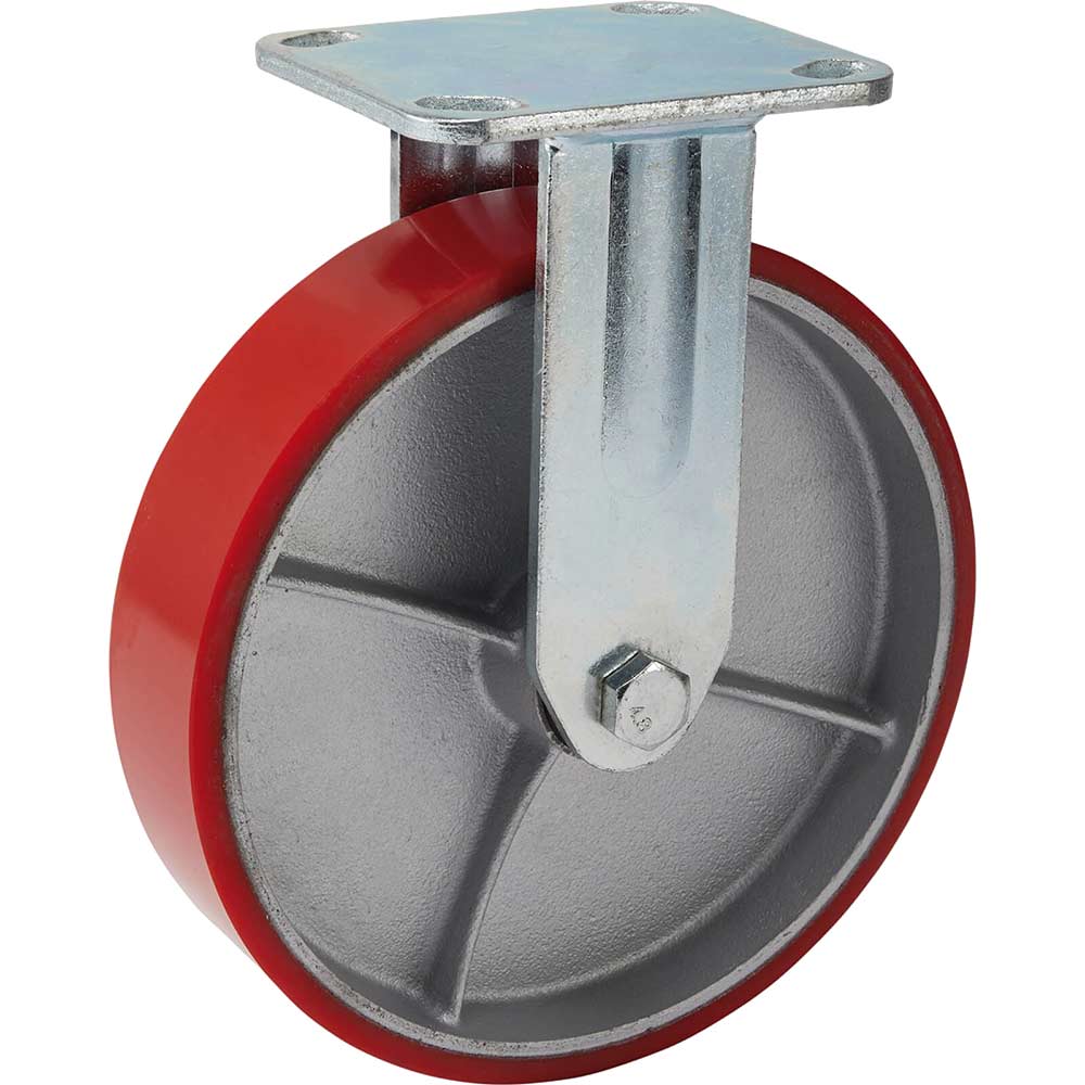 Draper Fixed Plate Fixing Heavy Duty Polyurethane Wheeled Castor 200mm