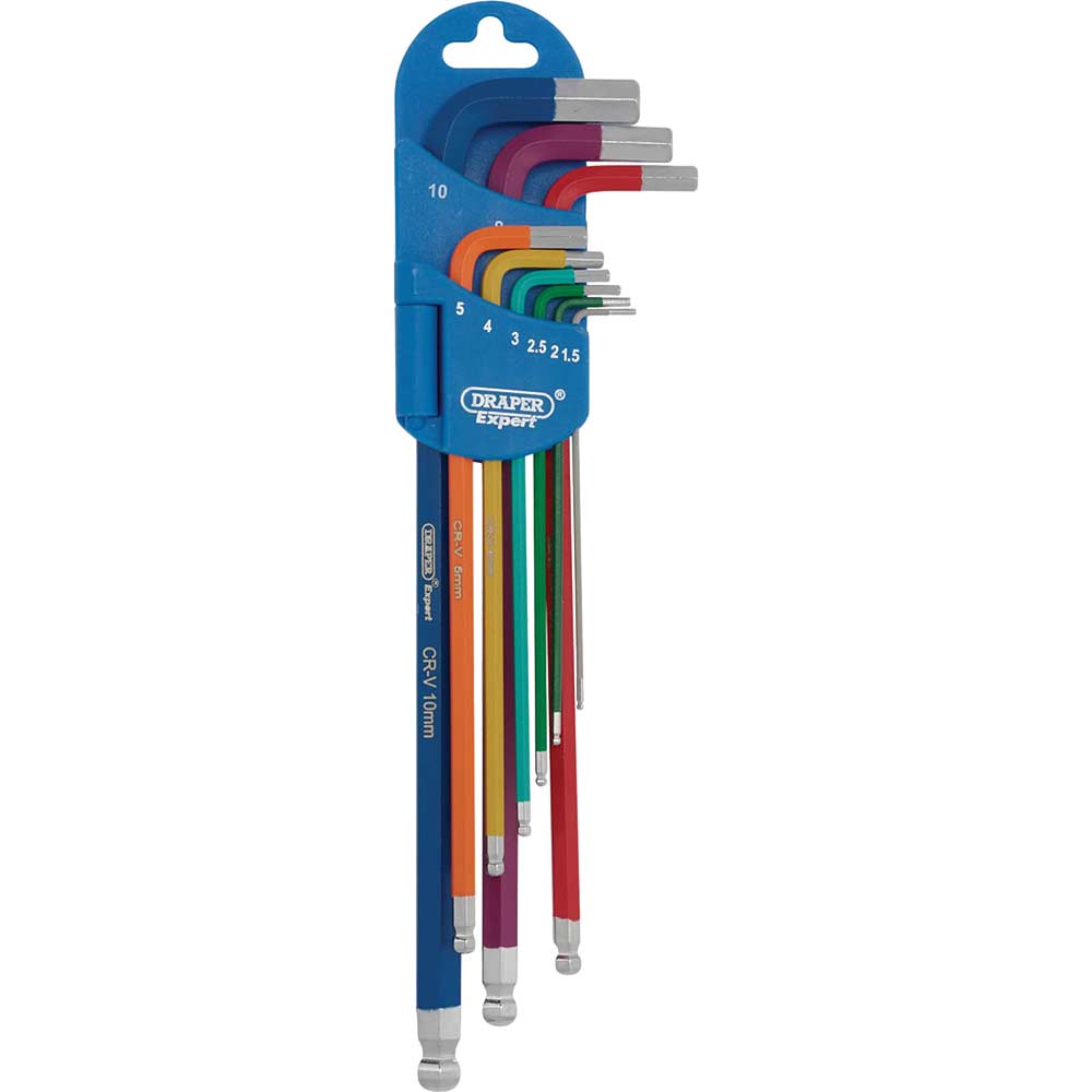 Image of Draper 9 Piece Metric Coloured Extra Long Ball End Key Set