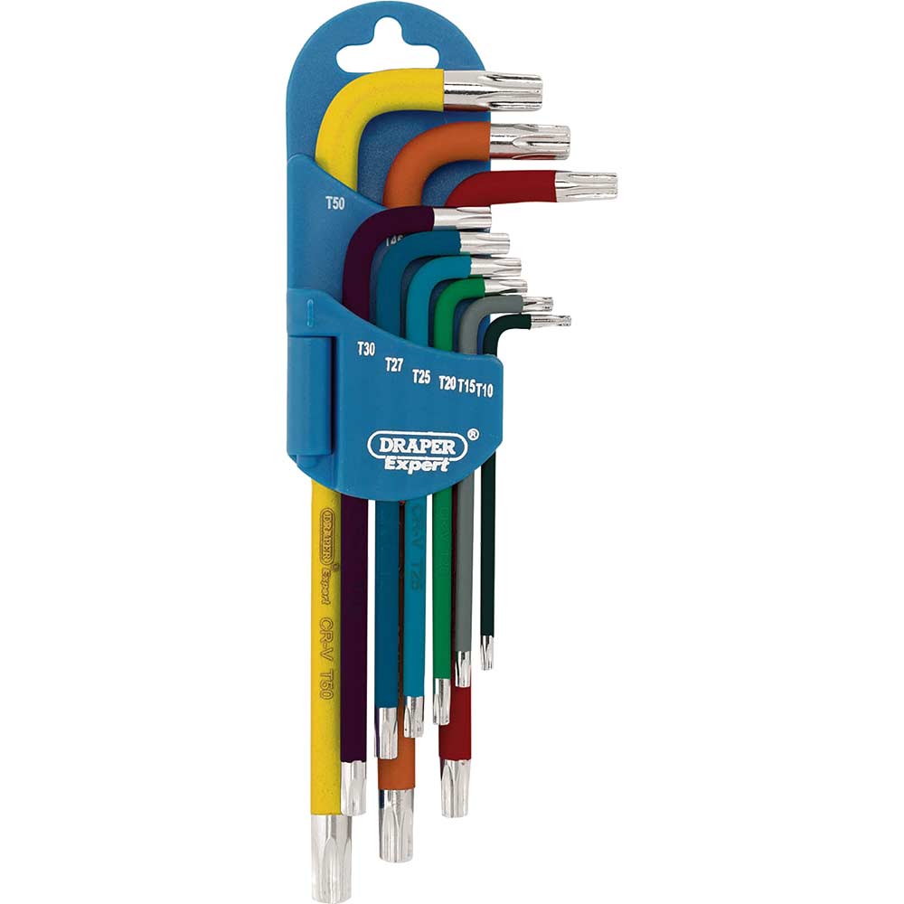 Click to view product details and reviews for Draper 9 Piece Metric Coloured Extra Long Torx Key Set.