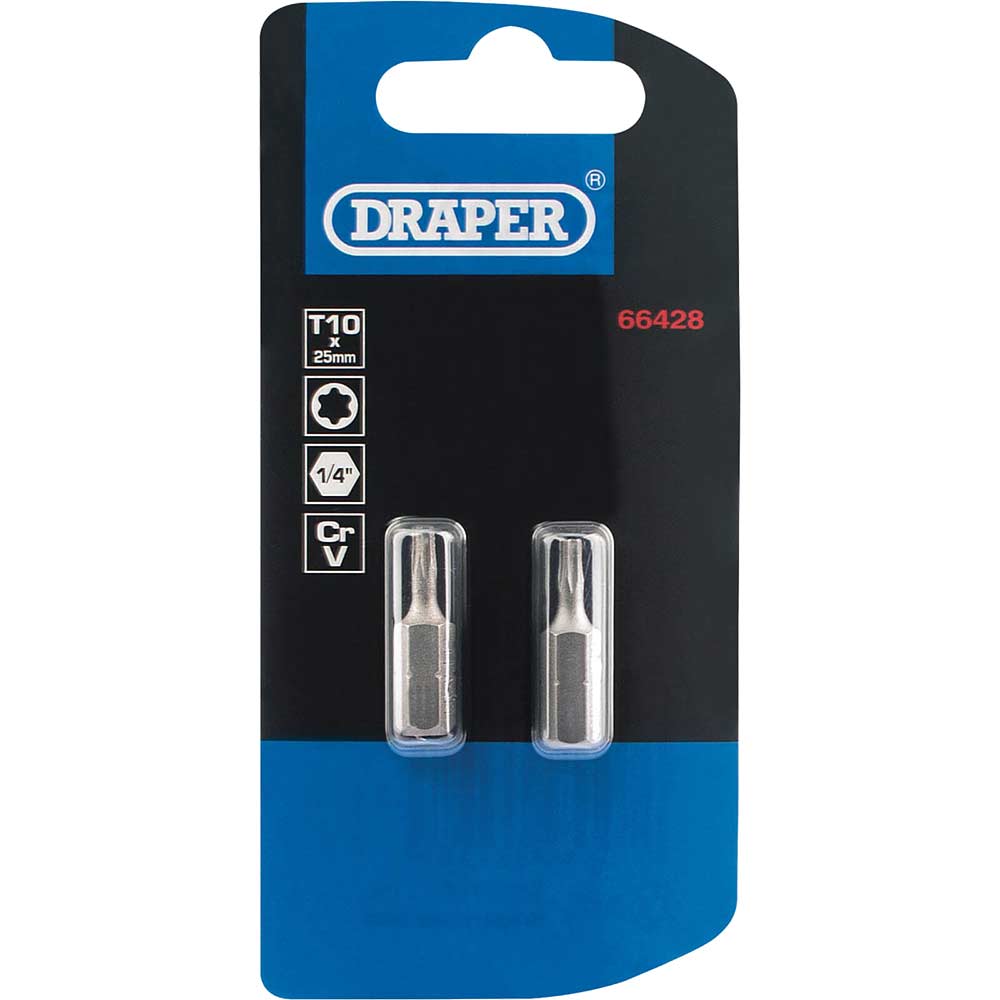 Image of Draper Torx Screwdriver Bits T10 25mm Pack of 2