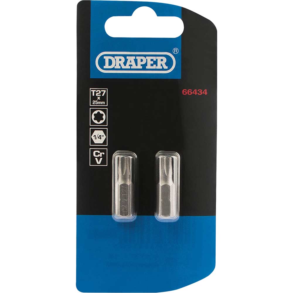 Image of Draper Torx Screwdriver Bits T27 25mm Pack of 2