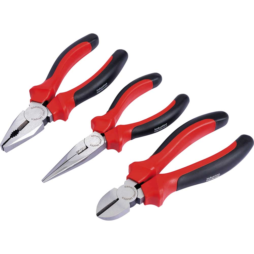 Draper Redline 3 Piece Heavy Duty Soft Grip Pliers Set 160mm