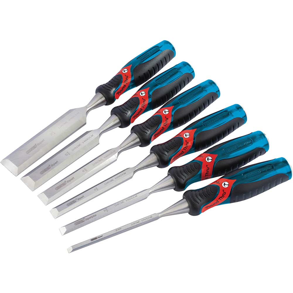 Image of Draper 6 Piece Soft Grip Pound Thru Bevel Edge Wood Chisel Set