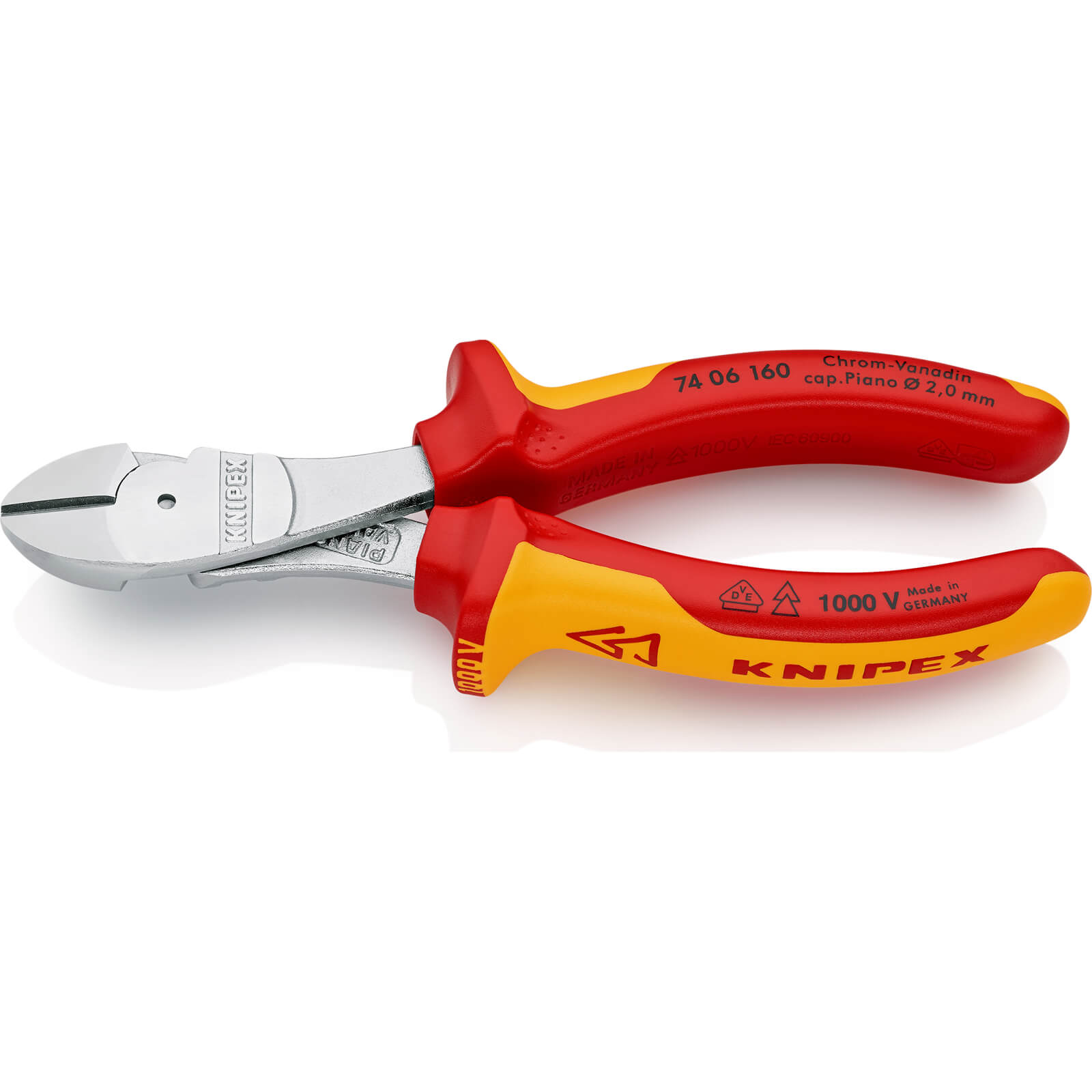 Image of Knipex 74 06 VDE Insulated High Leverage Diagonal Cutting Pliers 160mm