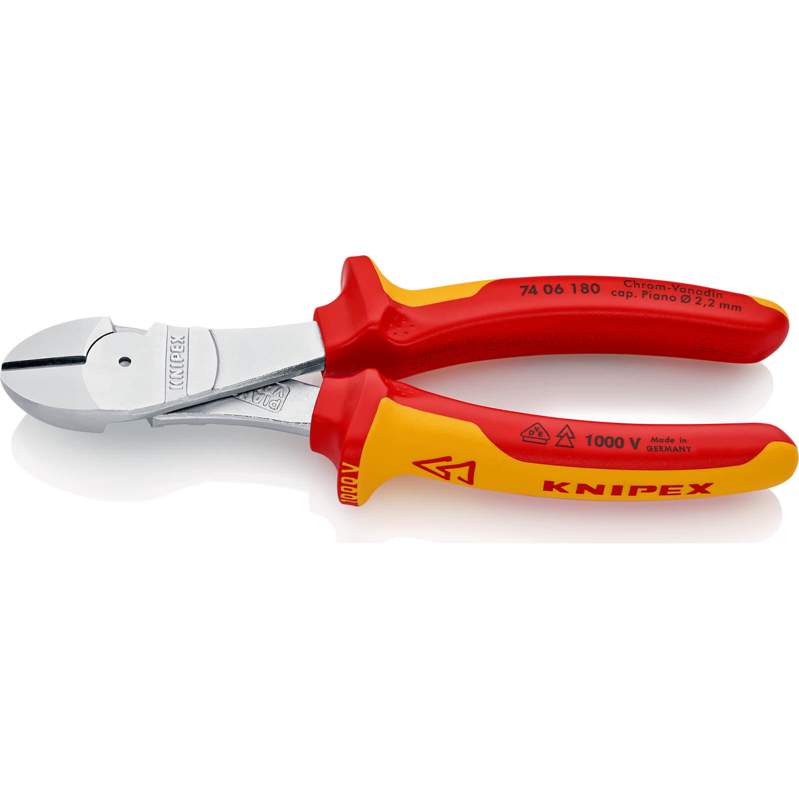 Image of Knipex 74 06 VDE Insulated High Leverage Diagonal Cutting Pliers 180mm