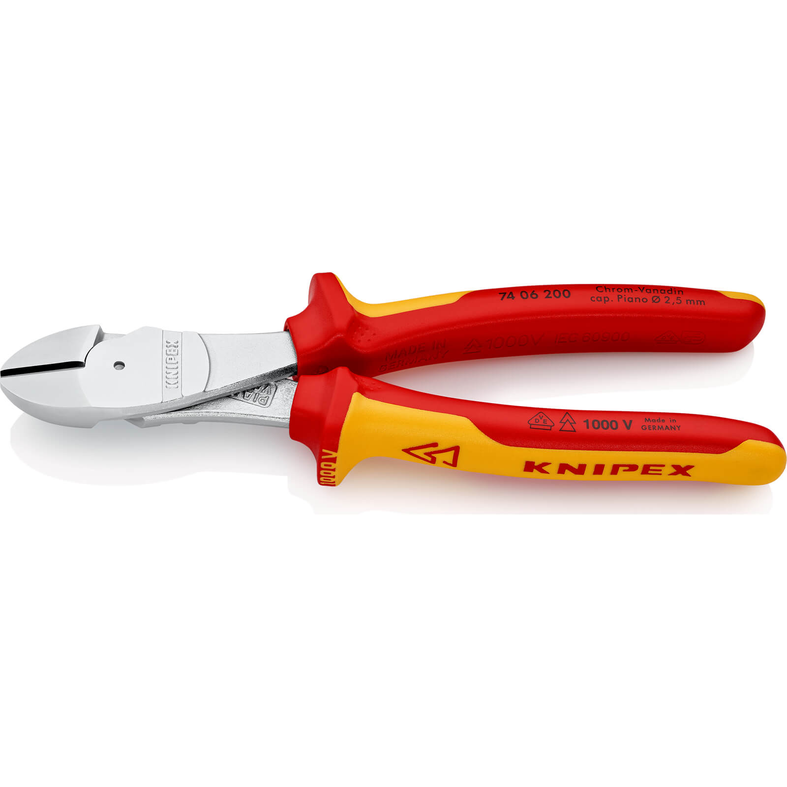 Image of Knipex 74 06 VDE Insulated High Leverage Diagonal Cutting Pliers 200mm