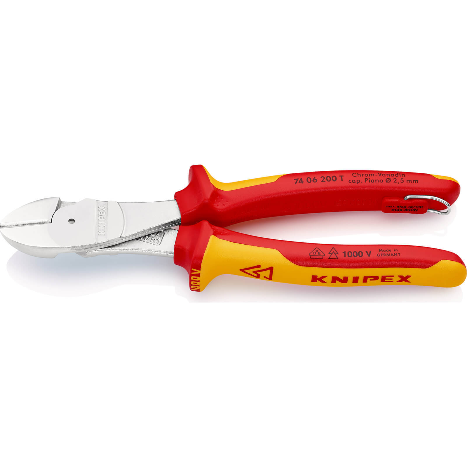 Image of Knipex 74 06 VDE Insulated High Leverage Tethered Diagonal Cutting Pliers 200mm