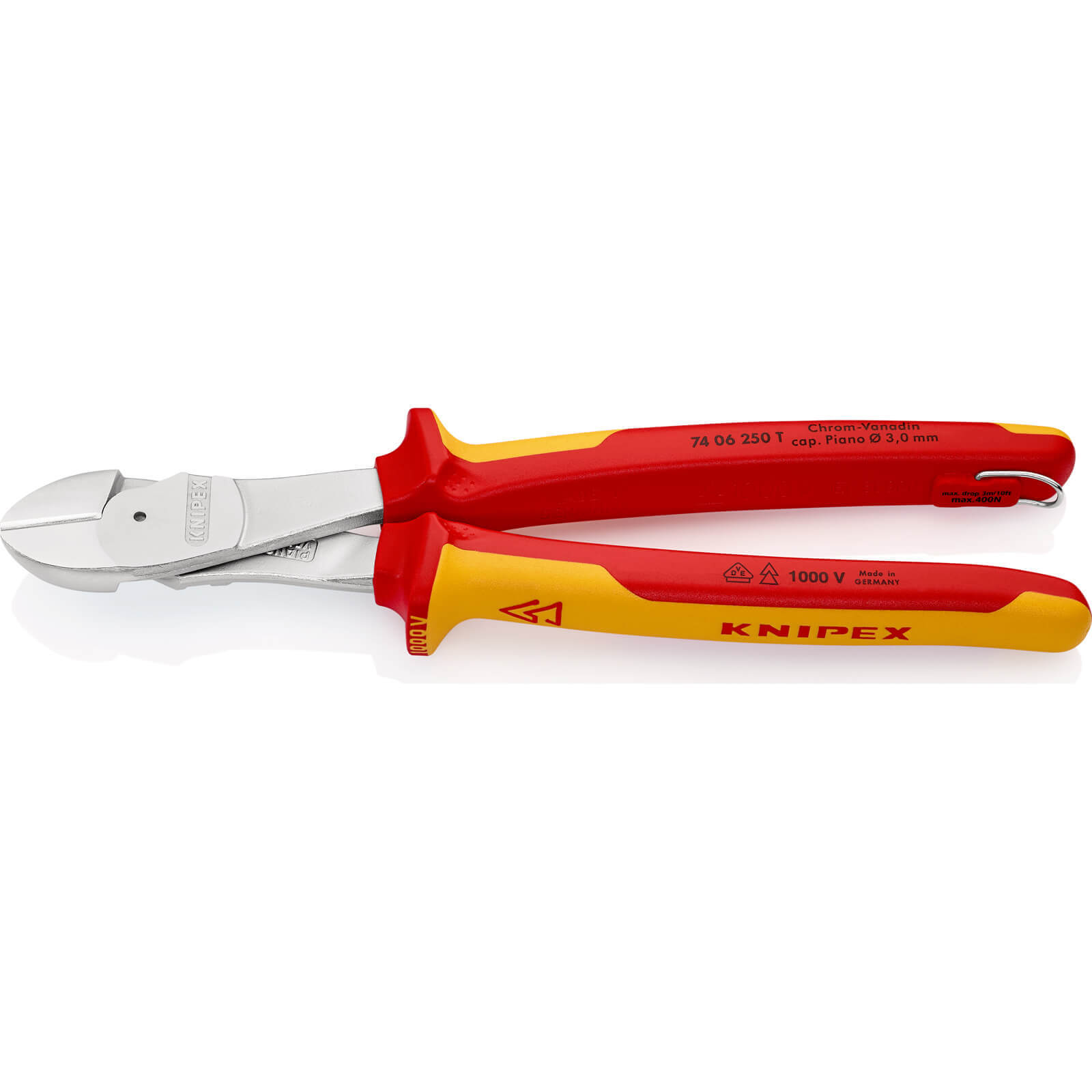Knipex 74 06 VDE Insulated High Leverage Tethered Diagonal Cutting Pliers 250mm