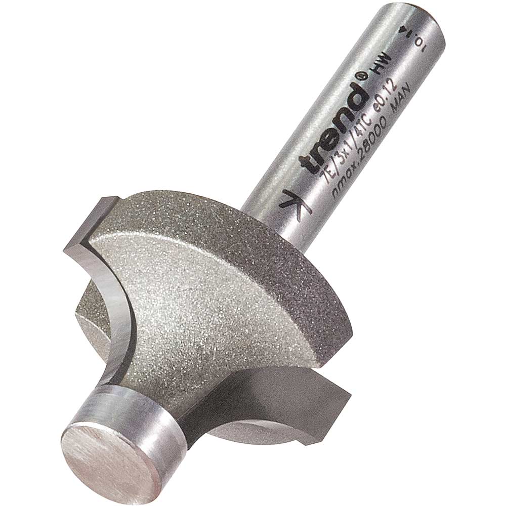 Image of Trend Pin Guided Round Over Router Cutter 26mm 14.3mm 1/4"